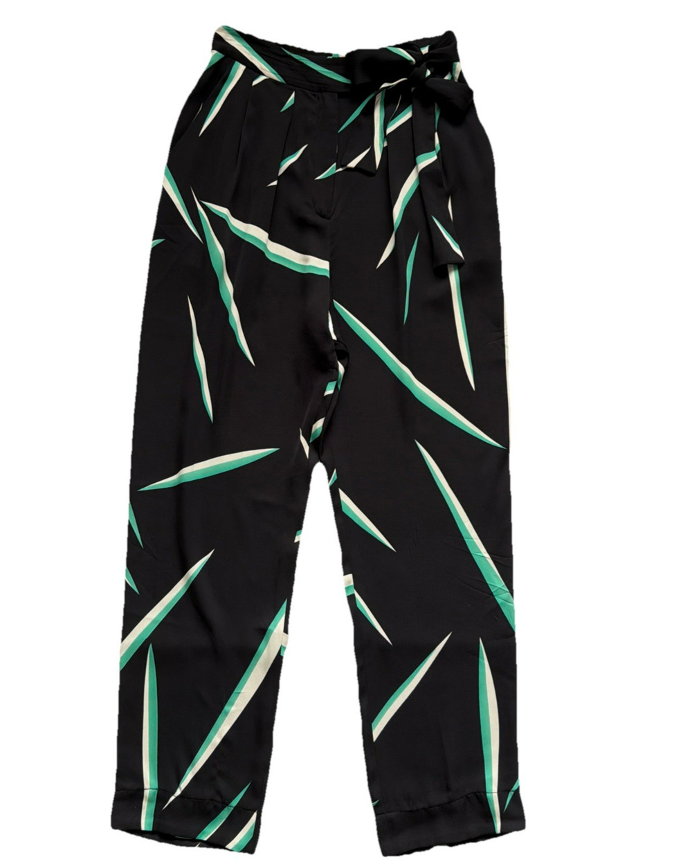 Diane Von Furstenberg Silk Blend Pants Womens Size 6 Blue Waist Tie Straight Leg